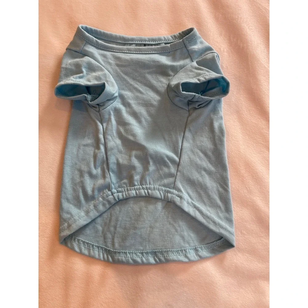 Sock Thief Pet T-Shirt Light Blue Graphic Dog Tee Leash Hole Size Small